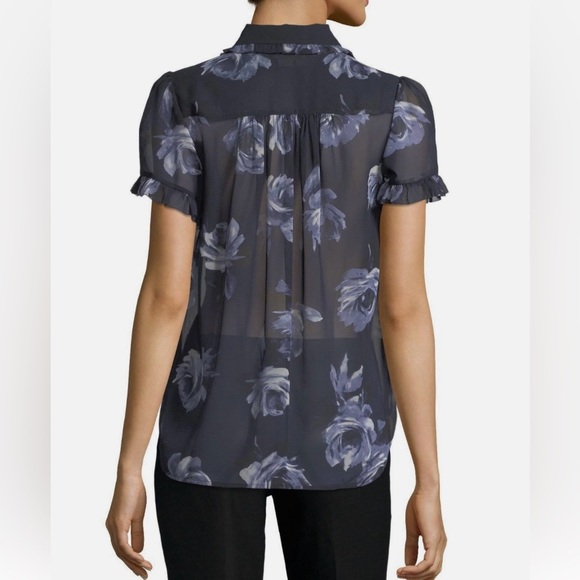 Kate Spade- Night shade rose sheer blouse black blue floral - Picture 2 of 9